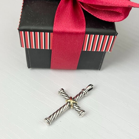 David Yurman Sterling Silver Cable Cross Pendant With 18K Gold X